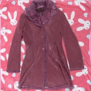 DUSTY PINK SUEDE LIGHT JACKET WITH FAUX FUR TRIM